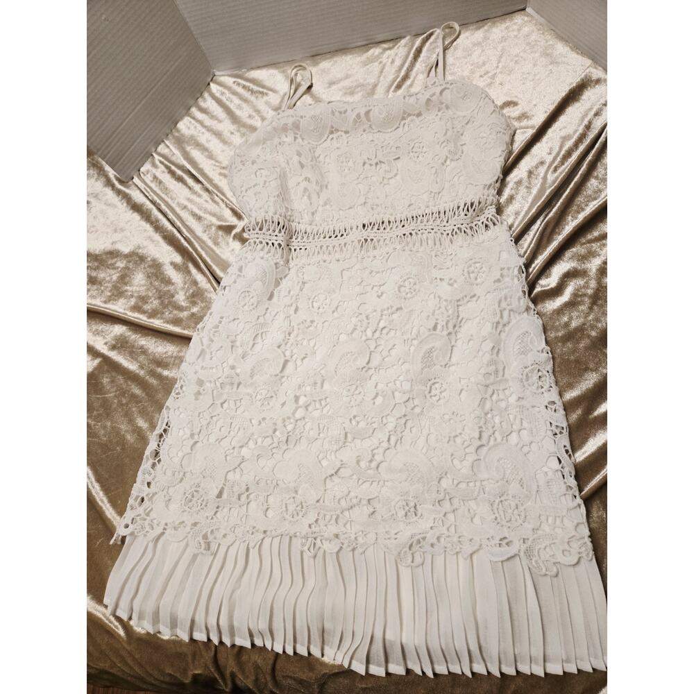 Double Crazy Women's L White Lace Dress Back Zipper Cottagecore Festive Party